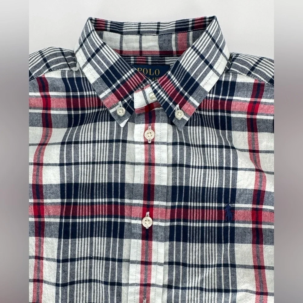 NWT Polo Ralph Lauren Boys Faded Madras Plaid Button Shirt Size 7